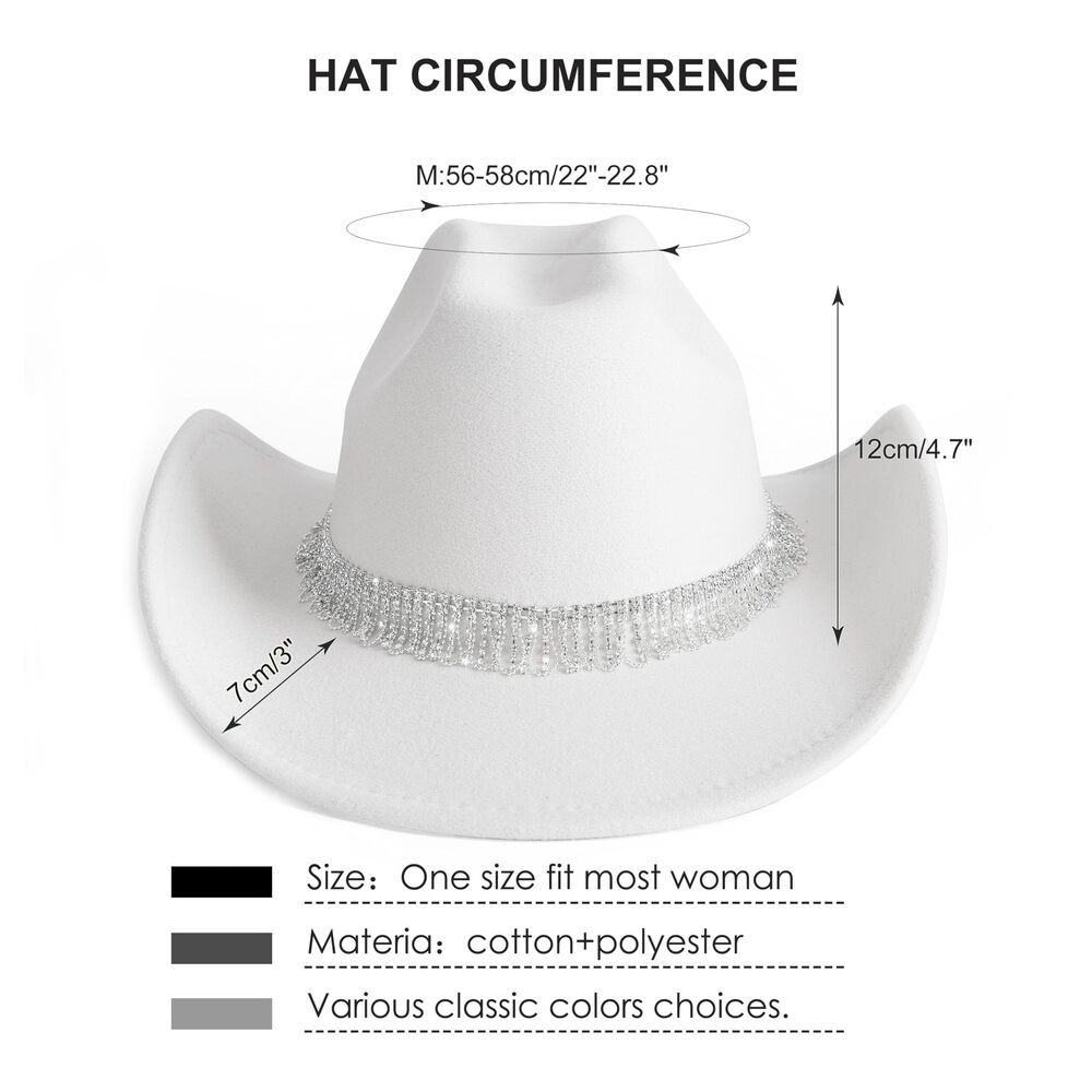 3628 White Cowgirl Cowboy Hat Wide Brim Bling Rhinestone Party Cap S1-white - Picture 3 of 5